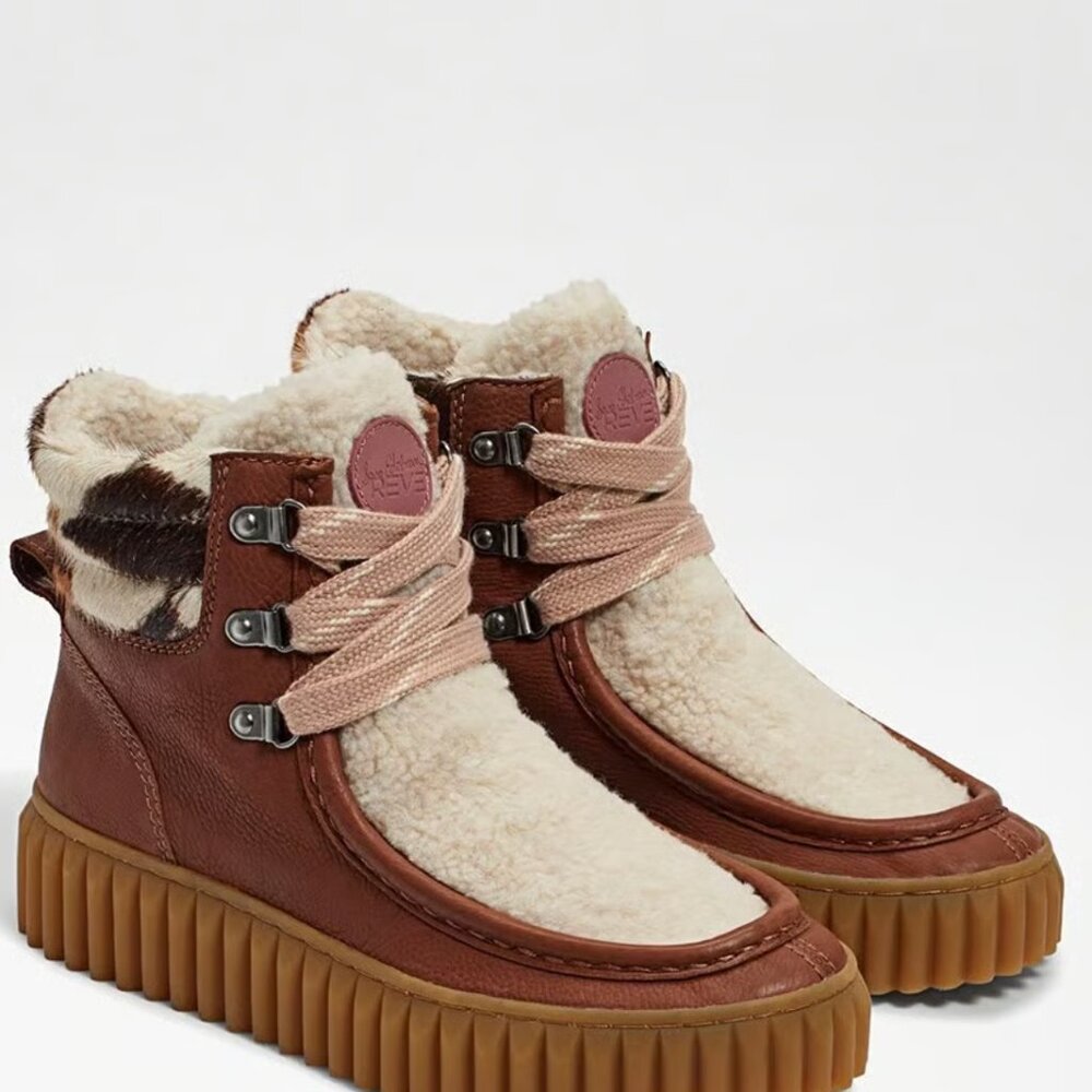 Sam Edelman FAY PLATFORM BOOT Brown Leather Brown Multi Patchwork Brahma 8.5